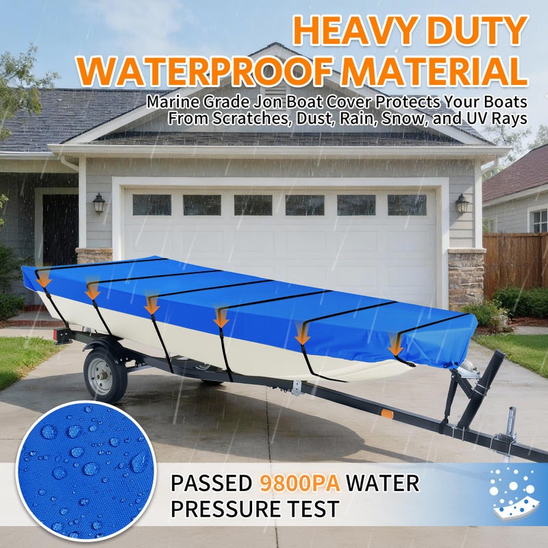 iCOVER Jon Boat Cover 14ft, Heavy Duty Waterproof Marine Grade Polyester Canvas Mooring Cover, Anti-UV Trailerable Jon Boat Covers, Fits Boats 14' Long Beam Width up to 70", Blue - Image 4